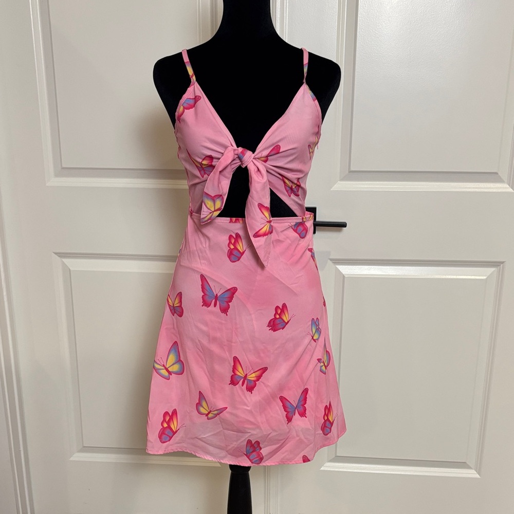 Sugar Thrillz Pink Butterfly Cutout Mini Dress